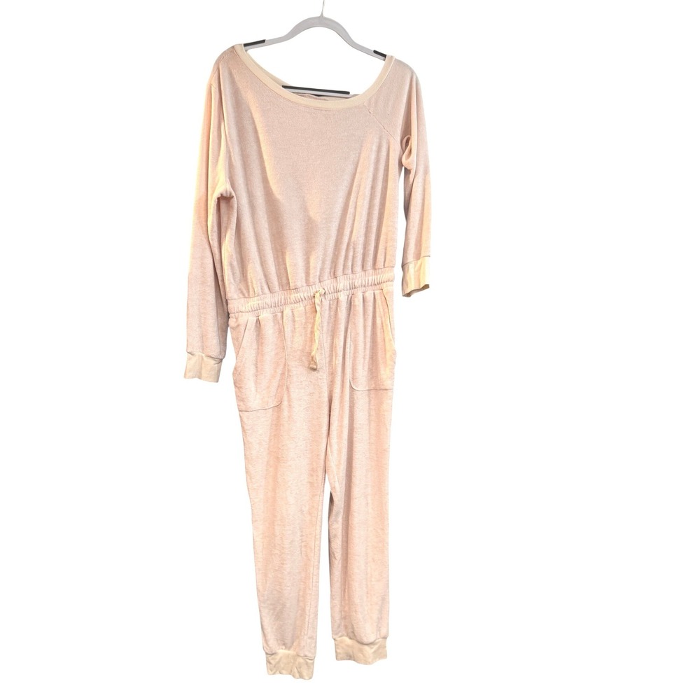FATE Off white Terry Cloth Lounge Jumpsuit One Piece Drawstring Waist‎ Size L